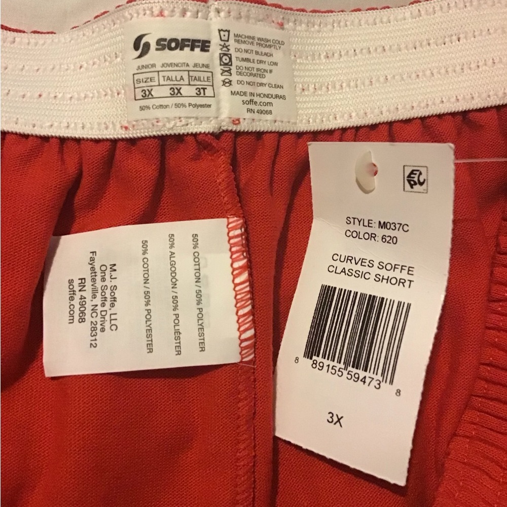 Soffe 3X plus size juniors red athletic wear shorts NWT - Picture 5 of 6
